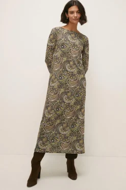 Discount Oasis Paisley Scoop Back Trapeze Midaxi Dress Green