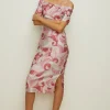 Clearance Oasis Paisley Shimmer Jersey Bardot Midi Dress Ivory
