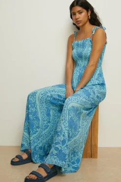 Outlet Oasis Paisley Shirred Jumpsuit Blue
