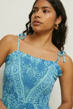 Outlet Oasis Paisley Shirred Jumpsuit Blue