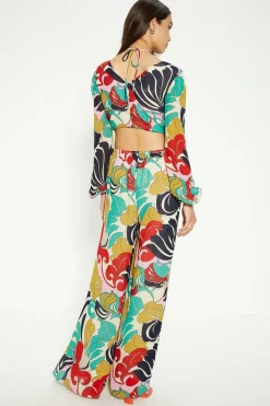 Discount Oasis Paisley Swirl Printed Tie Neck Wide Leg Jumpsuit Multi