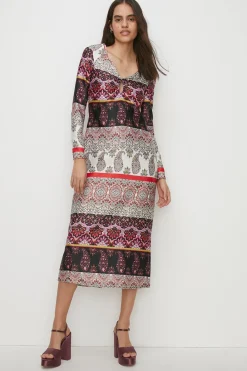 Online Oasis Paisley V Front Detail Midi Dress Multi