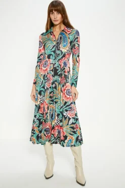 Online Oasis Paisley Zip Front Pleated Slinky Jersey Dress Multi