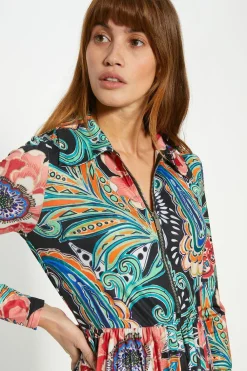 Online Oasis Paisley Zip Front Pleated Slinky Jersey Dress Multi