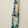 Hot Oasis Palm Printed Trapeze Midaxi Dress Lime