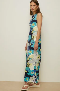Hot Oasis Palm Printed Trapeze Midaxi Dress Lime