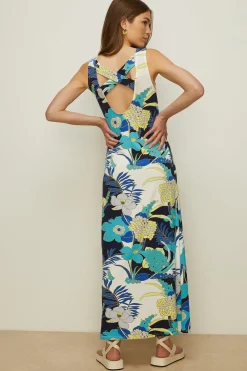 Hot Oasis Palm Printed Trapeze Midaxi Dress Lime