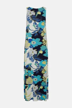Hot Oasis Palm Printed Trapeze Midaxi Dress Lime