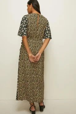 Clearance Oasis Pansy Mixed Ruffle Wrap Midi Dress Black