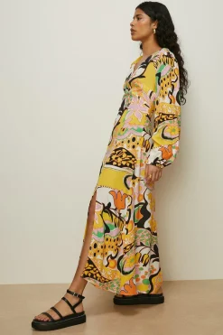 Best Oasis Pastel Swirl Print V Neck Midi Dress Multi
