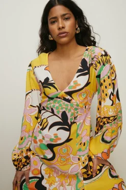 Best Oasis Pastel Swirl Print V Neck Midi Dress Multi