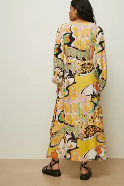 Best Oasis Pastel Swirl Print V Neck Midi Dress Multi