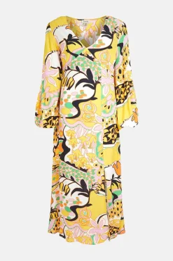 Best Oasis Pastel Swirl Print V Neck Midi Dress Multi