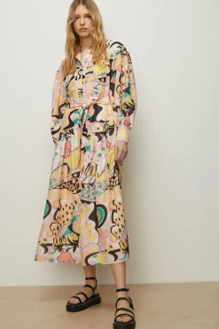 Discount Oasis Pastel Swirl Printed Midi Shirt Dress Multi