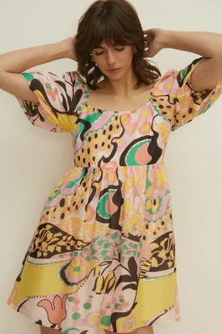 Clearance Oasis Pastel Swirl Square Neck Mini Dress Multi