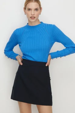 Online Oasis Patch Pocket Button Detail Mini Skirt Navy