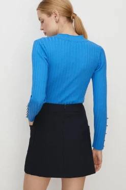Online Oasis Patch Pocket Button Detail Mini Skirt Navy