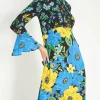 Hot Oasis Patch Print Bold Floral Midi Dress Multi