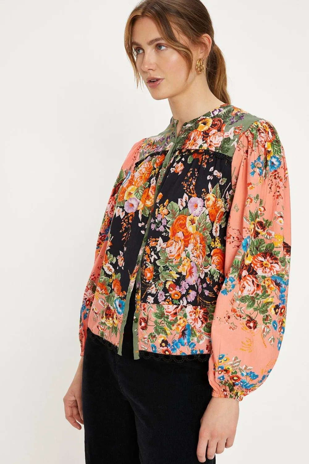 Best Oasis Patched Cotton Poplin Blouse Multi