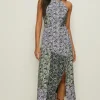 Discount Oasis Patched Floral Side Split Halter Midi Dress Multi