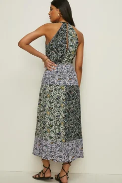 Discount Oasis Patched Floral Side Split Halter Midi Dress Multi