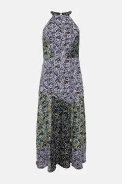 Discount Oasis Patched Floral Side Split Halter Midi Dress Multi