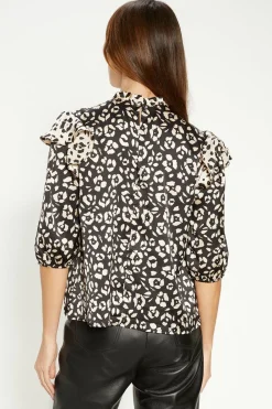Online Oasis Patched Satin Ruffle Shoulder Blouse Animal