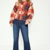 Online Oasis Patchwork Floral Quilted Tie Front Jacket Red