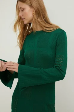 Fashion Oasis Patchwork Pointelle Frill Detail Knitted Maxi Dress Green