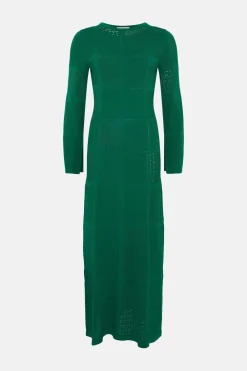 Fashion Oasis Patchwork Pointelle Frill Detail Knitted Maxi Dress Green