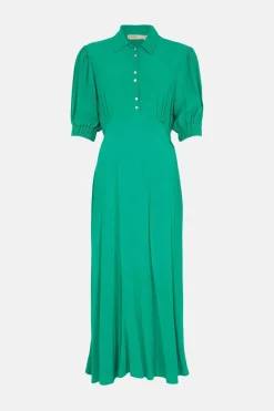 Sale Oasis Pearl Button Midi Shirt Dress Ochre