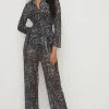 Online Oasis Petite Animal Shimmer Pleated Shirt Co-Ord Metallic Silver