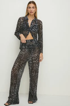 Online Oasis Petite Animal Shimmer Pleated Trouser Co-Ord Metallic Silver