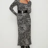 Hot Oasis Petite Animal Square Neck Midi Dress Mono