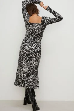Hot Oasis Petite Animal Square Neck Midi Dress Mono