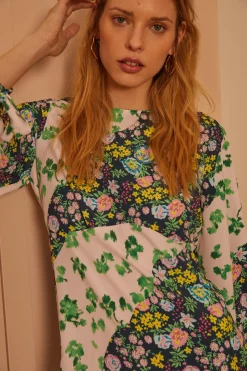Outlet Oasis Petite Asymmetric Floral Tie Cuff Dress Multi