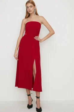 New Oasis Petite Bandeau Split Detail Crepe Midi Dress Red