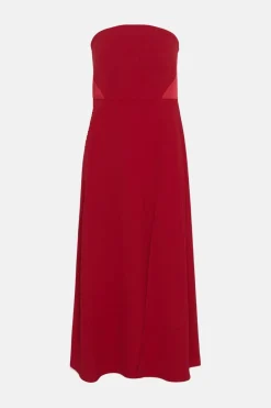 New Oasis Petite Bandeau Split Detail Crepe Midi Dress Red