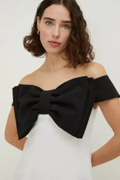 Sale Oasis Petite Bow Detail Bardot Mini Dress Mono