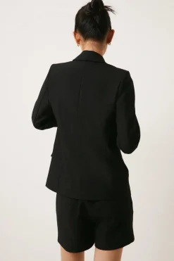 Hot Oasis Petite Boyfriend Tailored Stretch Blazer Black