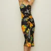 Sale Oasis Petite Bright Bloom Floral Ruched Front Dress Yellow