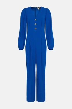 Fashion Oasis Petite Button Detail Crepe Jumpsuit Cobalt
