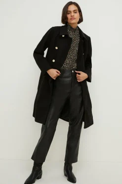 Online Oasis Petite Button Detail Dolly Coat Black