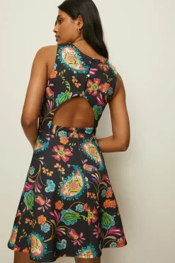 Sale Oasis Petite Button Detail Scuba Skater Dress Multi