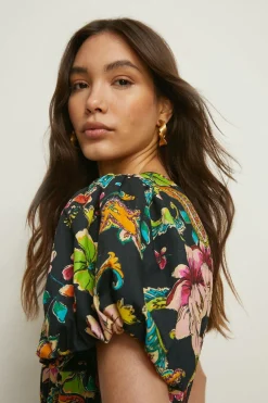 Online Oasis Petite Carnival Printed Puff Sleeve Dress Floral