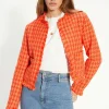 Hot Oasis Petite Check Tweed Fringed Blazer Orange