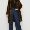 Online Oasis Petite Collared Animal Faux Fur Coat Brown
