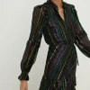 Fashion Oasis Petite Colourful Metallic Stripe Midi Dress Black