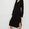 Online Oasis Petite Cosy V Neck Knitted Midi Dress Black