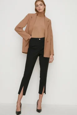Hot Oasis Petite Cotton Sateen Split Front Trouser Black